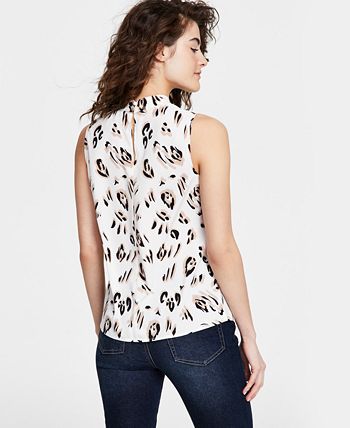 Women's Animal Print Drape Mock Neck Sleeveless Blouse Bar III Women's Animal Print Drape Mock Neck Sleeveless Blouse -CeCe cloth-shop