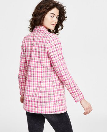 Women's Plaid Tweed Double-Breasted Blazer, Created For Macy's Bar III Women's Plaid Tweed Double-Breasted Blazer, Created For Macy's -CeCe cloth-shop