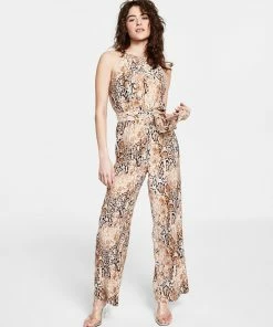 Bar III Women's Sleeveless Snake-Print Jumpsuit, Created For Macy's