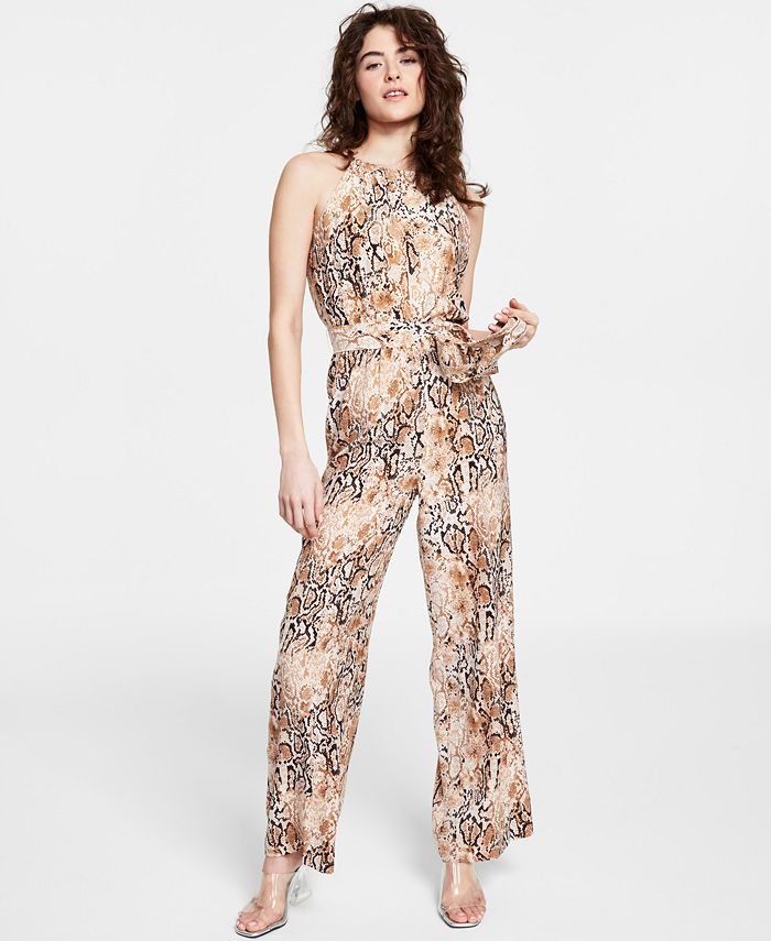 Women's Sleeveless Snake-Print Jumpsuit, Created For Macy's Bar III Women's Sleeveless Snake-Print Jumpsuit, Created For Macy's -CeCe cloth-shop