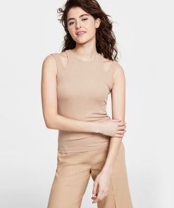 Bar III Women's Cutout Ribbed Tank Top, Created For Macy's
