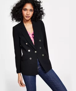 Bar III Women's Textured-Crepe Button-Front Blazer, Created For Macy's 5 Bar III Women's Textured-Crepe Button-Front Blazer, Created For Macy's -CeCe cloth-shop 23622276 fpx
