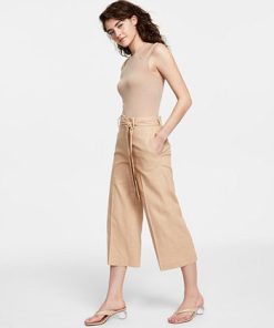 Bar III Women's Linen-Blend Tie-Waist Pants, Created For Macy's 4 Bar III Women's Linen-Blend Tie-Waist Pants, Created For Macy's -CeCe cloth-shop 23622309 fpx