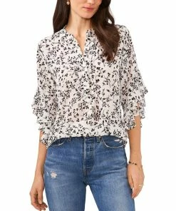 Vince Camuto Women's Printed Pintuck Flutter-Sleeve Blouse