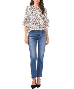 Vince Camuto Women's Printed Pintuck Flutter-Sleeve Blouse -CeCe cloth-shop 23626138 fpx