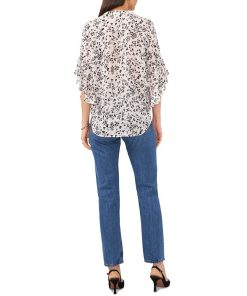 Vince Camuto Women's Printed Pintuck Flutter-Sleeve Blouse -CeCe cloth-shop 23626139 fpx