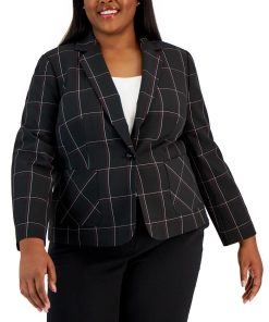 Kasper Plus Size Plaid Single-Button Notched-Collar Blazer