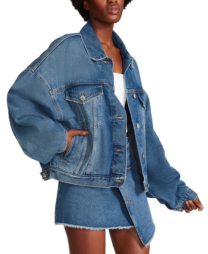 Women's Sienna Oversized Denim Trucker Jacket Steve Madden Women's Sienna Oversized Denim Trucker Jacket -CeCe cloth-shop