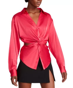 Steve Madden Women's Elle Satin Cutout Twist-Front Blouse 4 Steve Madden Women's Elle Satin Cutout Twist-Front Blouse -CeCe cloth-shop 23642049 fpx