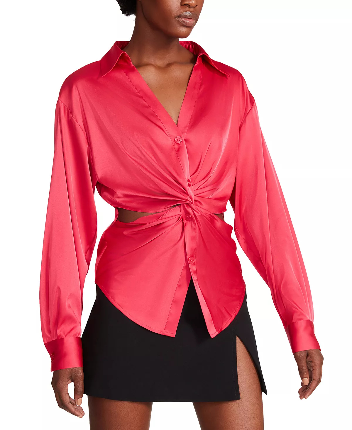 Women's Elle Satin Cutout Twist-Front Blouse Steve Madden Women's Elle Satin Cutout Twist-Front Blouse -CeCe cloth-shop