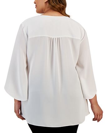 Plus Size V-Neck Flutter-Sleeve Cross-Hem Top Kasper Plus Size V-Neck Flutter-Sleeve Cross-Hem Top -CeCe cloth-shop