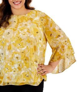 Kasper Plus Size Floral-Print Ruffle-3/4-Sleeve Top 6 Kasper Plus Size Floral-Print Ruffle-3/4-Sleeve Top -CeCe cloth-shop 23649671 fpx