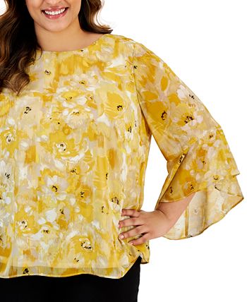 Kasper Plus Size Floral-Print Ruffle-3/4-Sleeve Top 3 Kasper Plus Size Floral-Print Ruffle-3/4-Sleeve Top - Image 3