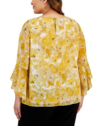 Kasper Plus Size Floral-Print Ruffle-3/4-Sleeve Top 2 Kasper Plus Size Floral-Print Ruffle-3/4-Sleeve Top - Image 2