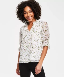 CeCe Women's Floral-Print Tie-Neck Clip-Dot Blouse 3 CeCe Women's Floral-Print Tie-Neck Clip-Dot Blouse -CeCe cloth-shop 23649789 fpx