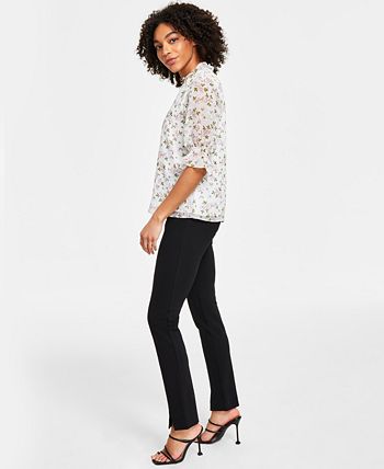 CeCe Women's Front-Slit Straight-Leg Pull-On Ponté Pants 3 CeCe Women's Front-Slit Straight-Leg Pull-On Ponté Pants - Image 3