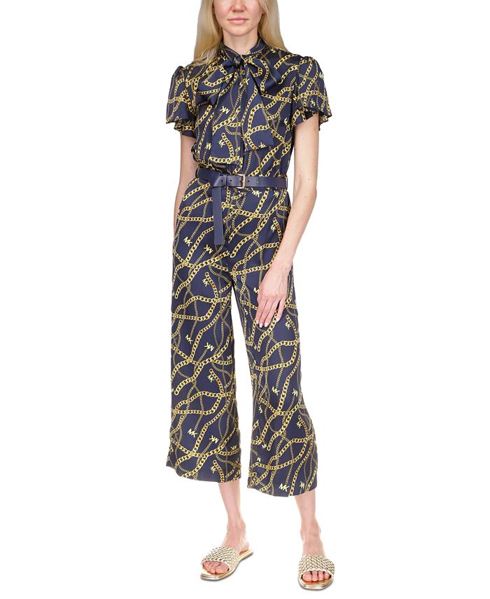 Women's Chain-Print Chain Bow Jumpsuit Michael Kors Women's Chain-Print Chain Bow Jumpsuit -CeCe cloth-shop