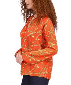 Michael Kors Women's Logo-Print Chain Split-Neck Top, Regular & Petite -CeCe cloth-shop 23650930 fpx