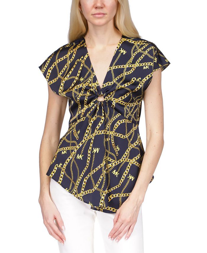 Michael Kors Women's Logo Chain-Print Ring Top 1 Michael Kors Women's Logo Chain-Print Ring Top
