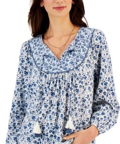 Style & Co Women's Floral Printed Tasseled Peasant Top, Created For Macy's -CeCe cloth-shop 23656020 fpx