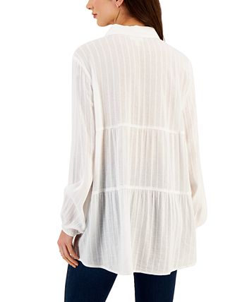 Style & Co Women's Textured-Stripe Tiered Button Shirt, Created For Macy's 2 Style & Co Women's Textured-Stripe Tiered Button Shirt, Created For Macy's - Image 2