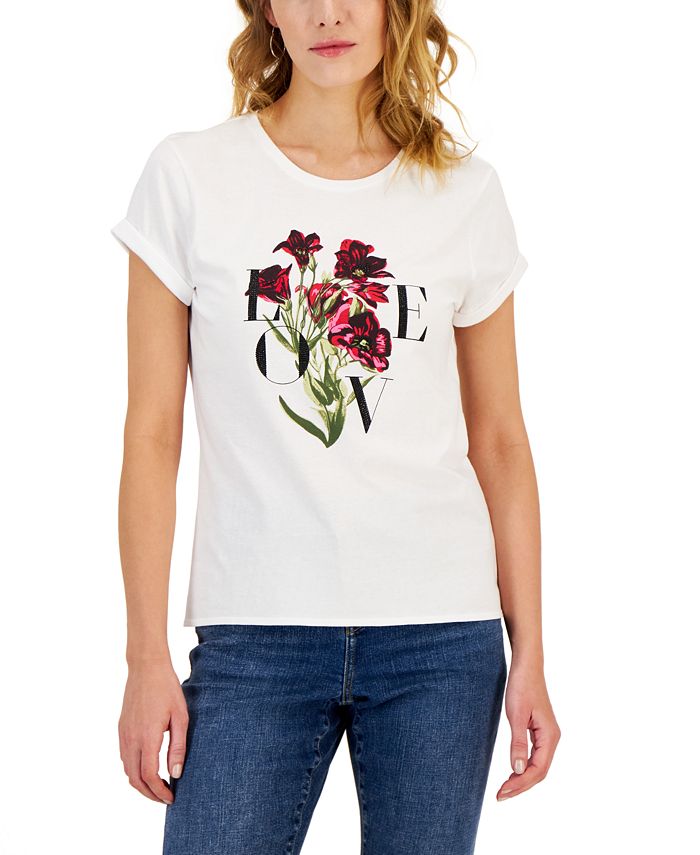 Women's Love Rolled-Cuff Graphic T-Shirt, Created For Macy's INC International Concepts Women's Love Rolled-Cuff Graphic T-Shirt, Created For Macy's -CeCe cloth-shop