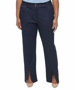 Calvin Klein Plus Size Slim-Leg Split-Front Denim Pants