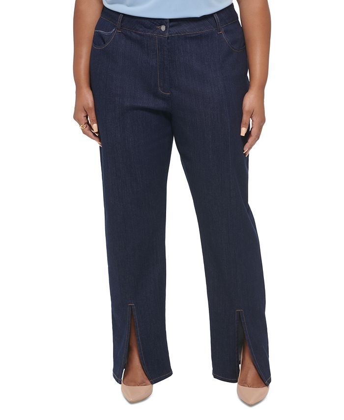 Plus Size Slim-Leg Split-Front Denim Pants Calvin Klein Plus Size Slim-Leg Split-Front Denim Pants -CeCe cloth-shop