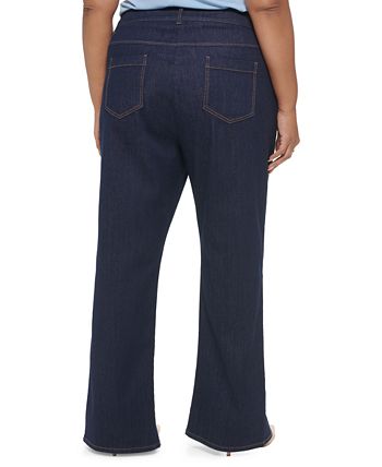 Plus Size Slim-Leg Split-Front Denim Pants Calvin Klein Plus Size Slim-Leg Split-Front Denim Pants -CeCe cloth-shop