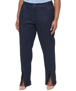 Calvin Klein Plus Size Slim-Leg Split-Front Denim Pants 2 Calvin Klein Plus Size Slim-Leg Split-Front Denim Pants -CeCe cloth-shop 23666018 fpx