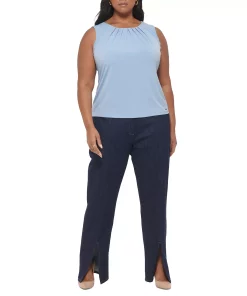 Calvin Klein Plus Size Slim-Leg Split-Front Denim Pants 4 Calvin Klein Plus Size Slim-Leg Split-Front Denim Pants -CeCe cloth-shop 23666019 fpx