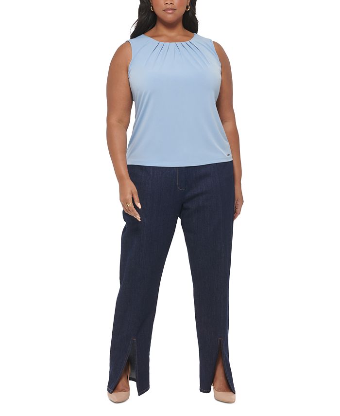 Plus Size Slim-Leg Split-Front Denim Pants Calvin Klein Plus Size Slim-Leg Split-Front Denim Pants -CeCe cloth-shop