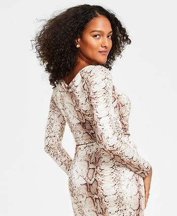 Bar III Women's Snakeskin-Print Long-Sleeve Surplice Cropped Top, Created For Macy's - Image 2
