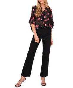 Vince Camuto Women's Printed Pintuck Flutter-Sleeve Blouse -CeCe cloth-shop 23676238 fpx