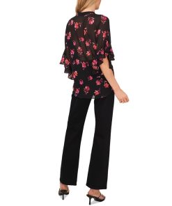 Vince Camuto Women's Printed Pintuck Flutter-Sleeve Blouse -CeCe cloth-shop 23676239 fpx