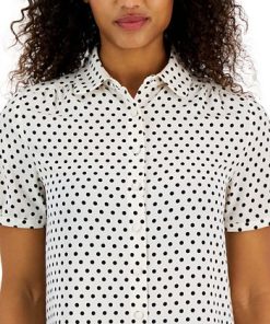 Anne Klein Women's Dot-Print Short-Sleeve Button-Up Top -CeCe cloth-shop 23676409 fpx