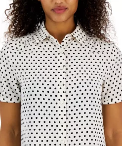 Anne Klein Women's Dot-Print Short-Sleeve Button-Up Top -CeCe cloth-shop 23676409 fpx