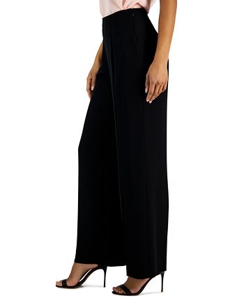 Women's Crepe De Chine High-Rise Wide-Leg Pants With Pleats Anne Klein Women's Crepe De Chine High-Rise Wide-Leg Pants With Pleats -CeCe cloth-shop