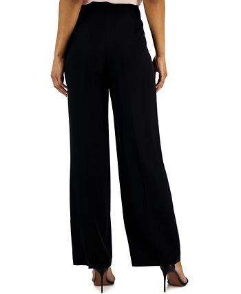 Women's Crepe De Chine High-Rise Wide-Leg Pants With Pleats Anne Klein Women's Crepe De Chine High-Rise Wide-Leg Pants With Pleats -CeCe cloth-shop
