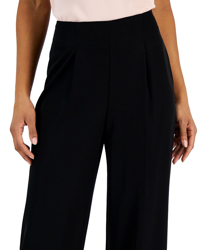 Women's Crepe De Chine High-Rise Wide-Leg Pants With Pleats Anne Klein Women's Crepe De Chine High-Rise Wide-Leg Pants With Pleats -CeCe cloth-shop