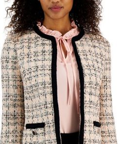 Anne Klein Women's Tweed Open-Front Braided-Trim Blazer -CeCe cloth-shop 23676824 fpx