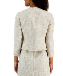Anne Klein Women's Fringed Open-Front Tweed Tulip Jacket -CeCe cloth-shop 23676851 fpx