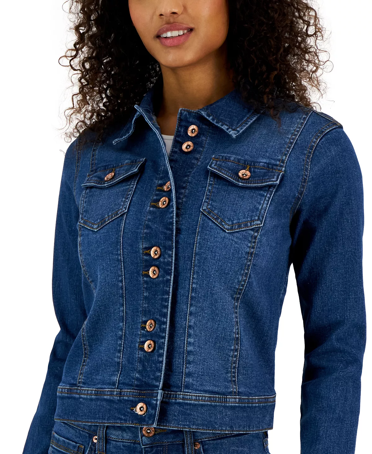 Anne Klein Women's Denim Double-Button Trucker Jacket 4 Anne Klein Women's Denim Double-Button Trucker Jacket - Image 4