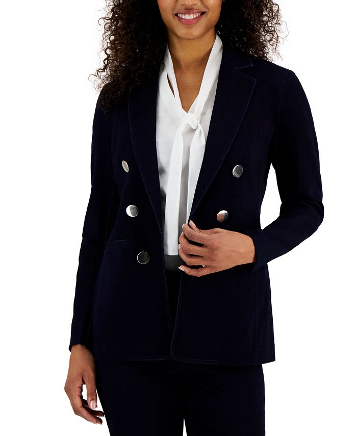 Women's Denim Faux Double Breasted Blazer Anne Klein Women's Denim Faux Double Breasted Blazer -CeCe cloth-shop