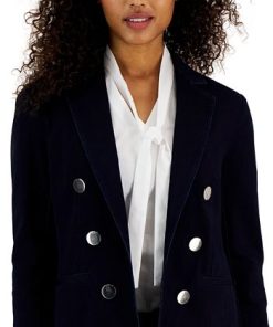 Anne Klein Women's Denim Faux Double Breasted Blazer 2 Anne Klein Women's Denim Faux Double Breasted Blazer -CeCe cloth-shop 23676961 fpx