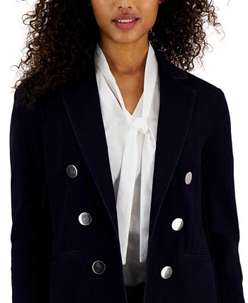 Women's Denim Faux Double Breasted Blazer Anne Klein Women's Denim Faux Double Breasted Blazer -CeCe cloth-shop