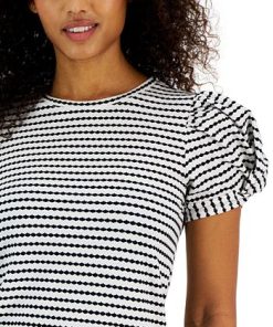 Anne Klein Women's Jacquard Striped Puff-Sleeve Top -CeCe cloth-shop 23676963 fpx