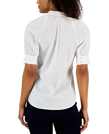 Women's Short-Sleeve Poplin Tie-Neck Top Anne Klein Women's Short-Sleeve Poplin Tie-Neck Top -CeCe cloth-shop