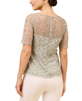 Women's Boat Neck Embellished Elbow-Sleeve Top Adrianna Papell Women's Boat Neck Embellished Elbow-Sleeve Top -CeCe cloth-shop