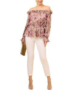 Adrianna Papell Women's Printed Ruffled Off-The-Shoulder Top -CeCe cloth-shop 23684838 fpx